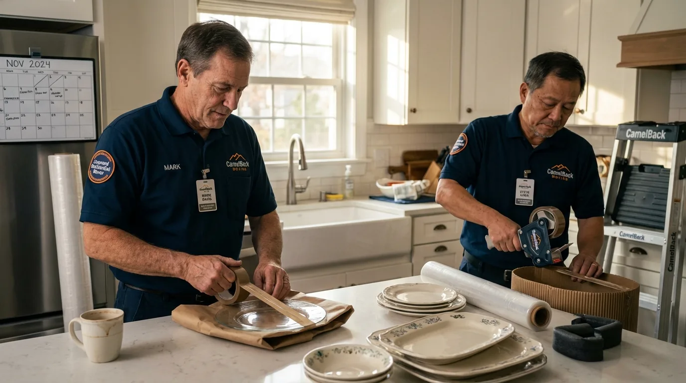 Professional crew packing kitchen dishware in Loomis, CA